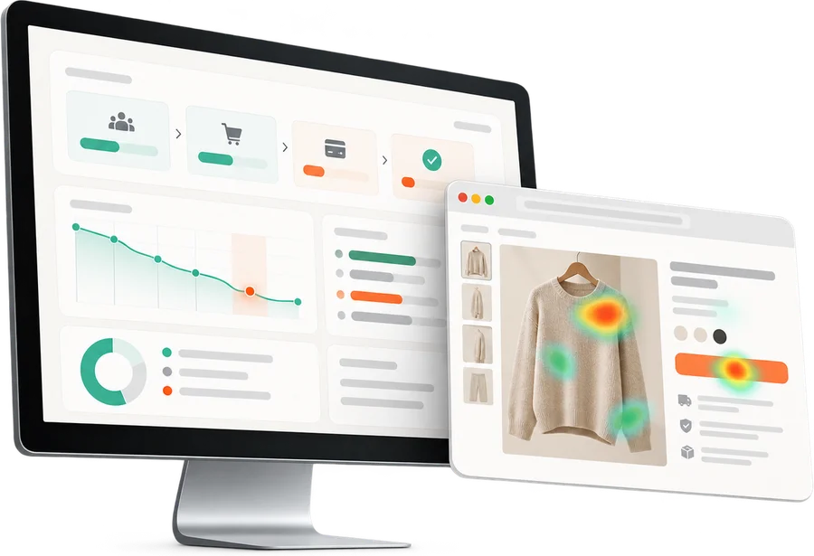 Funnel analysis dashboard with a product page heatmap