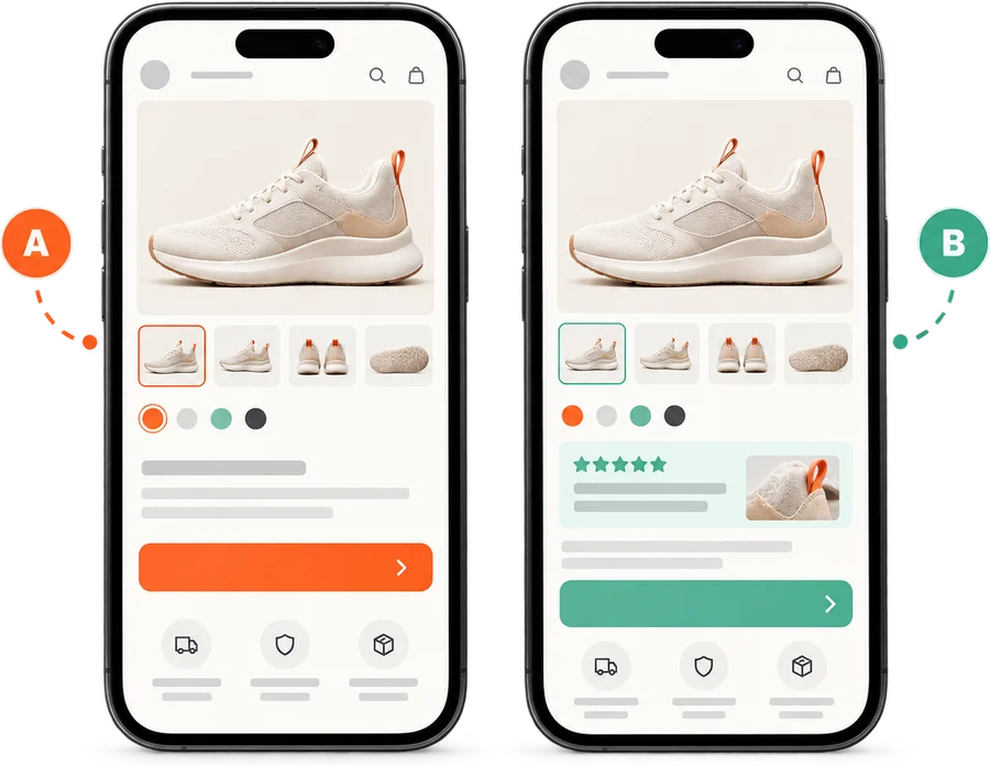 A/B test of two product page variants on mobile